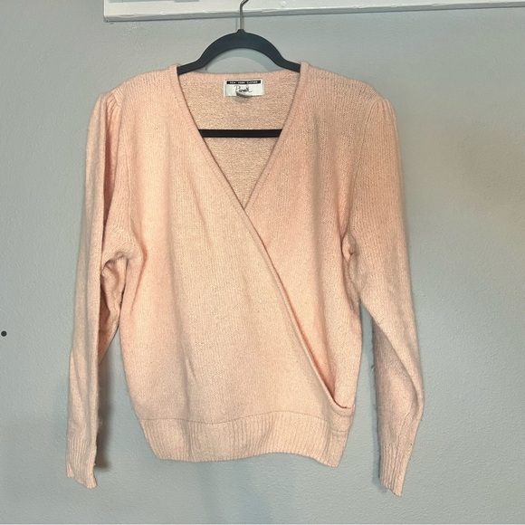 Vintage Silk Blend Faux Wrap Knit Sweater Light Pink Blush Size Medium V-Neck - Picture 3 of 8